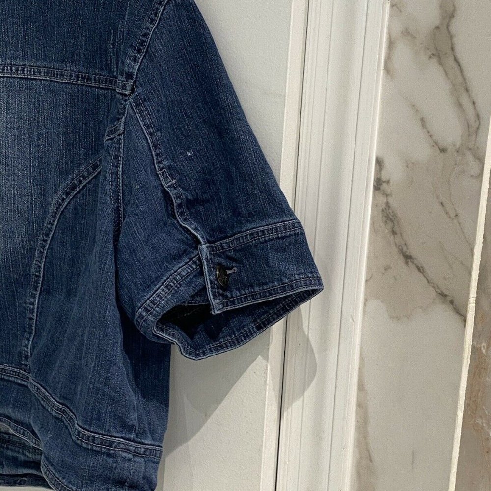 American Rag Cie Distressed Cropped Denim Jacket - Picture 10 of 12